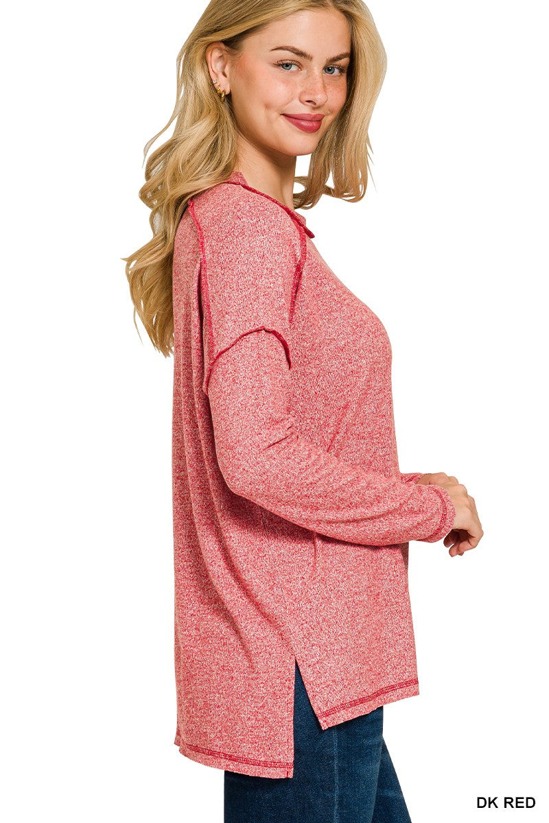 Zenana Soft Melange Hacci Exposed Seam Hi-low Tee