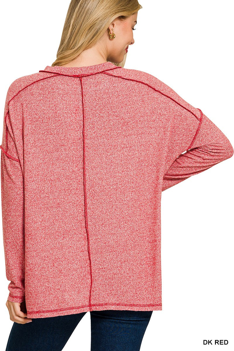 Zenana Soft Melange Hacci Exposed Seam Hi-low Tee