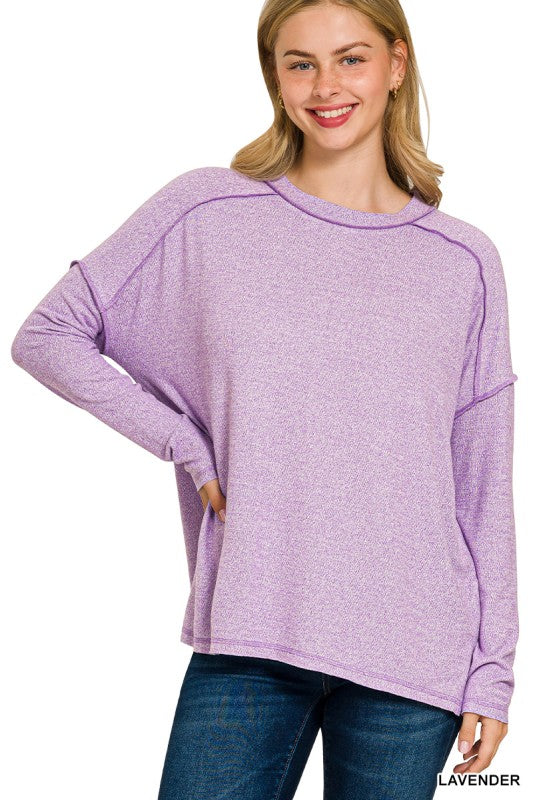 Zenana Soft Melange Hacci Exposed Seam Hi-low Tee