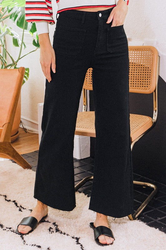 Front Two Pocket Stretch Wide Leg Denim Jeans