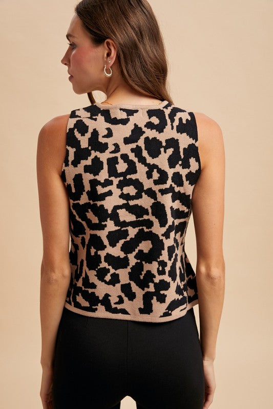 Leopard Button Sweater Vest