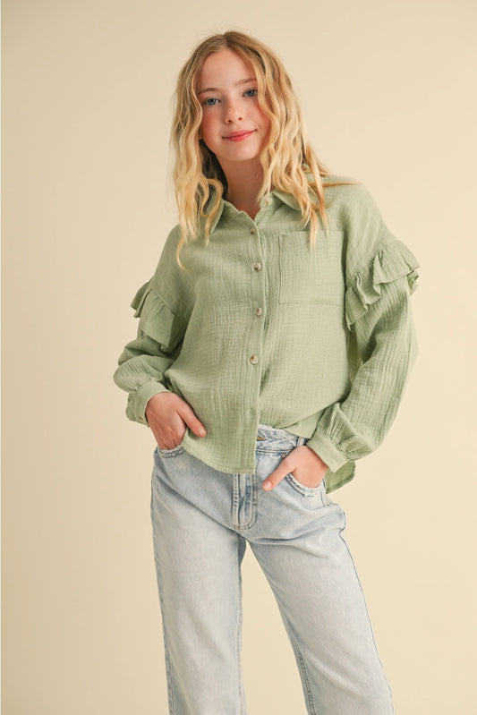 Tween Girls Button Down Top