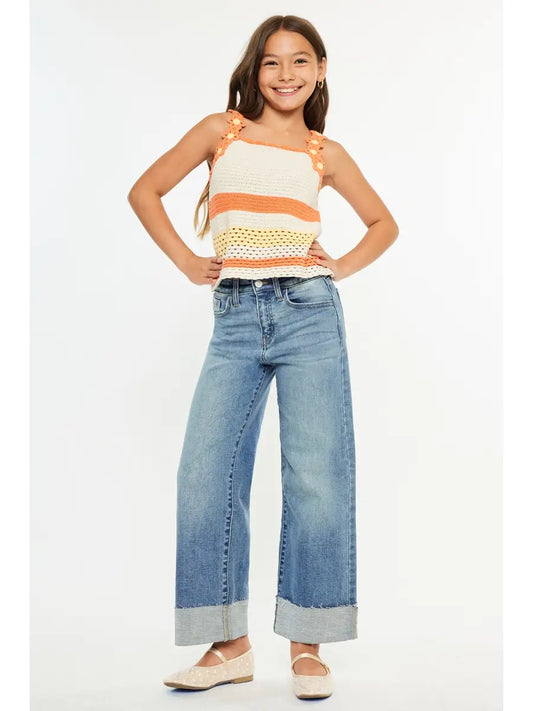 KanCan Girls Cropped Wide Leg Jeans