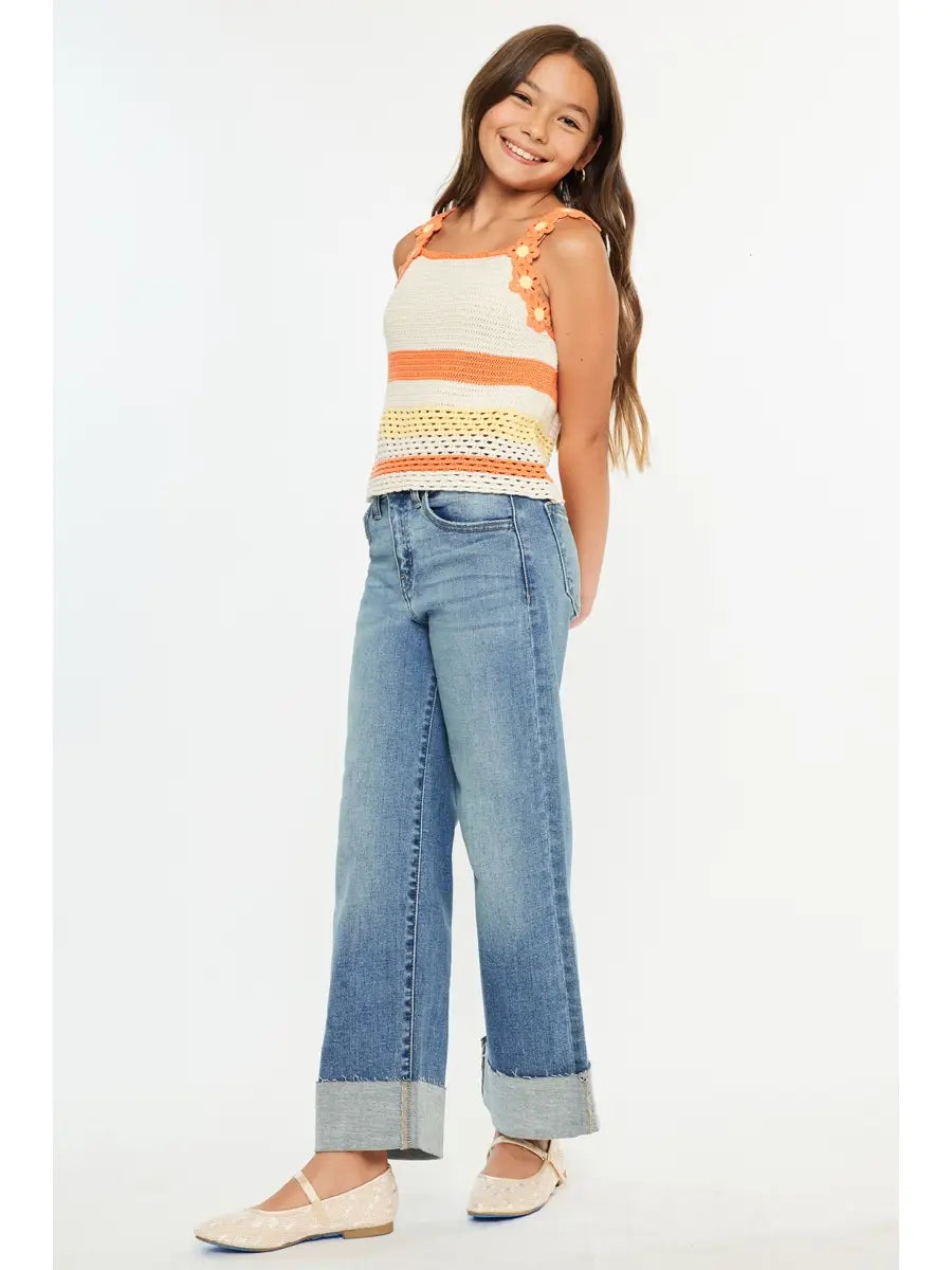KanCan Girls Cropped Wide Leg Jeans