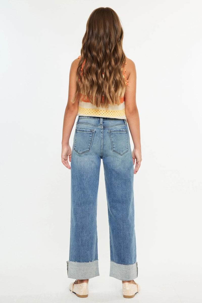 KanCan Girls Cropped Wide Leg Jeans