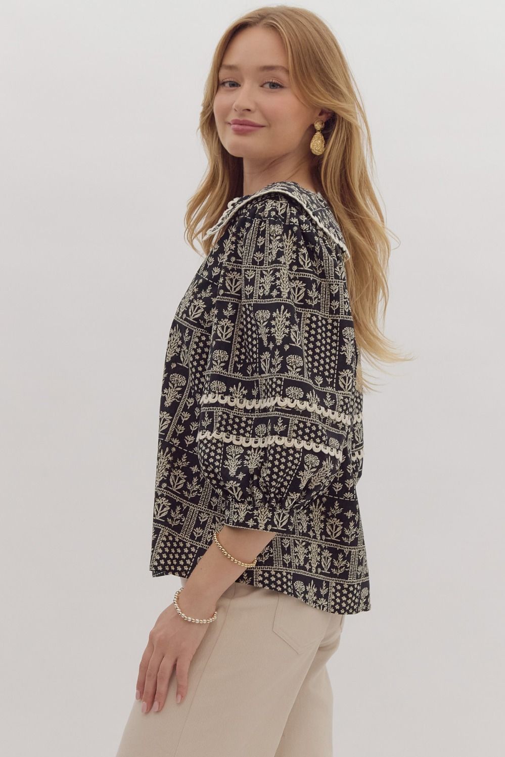 Entro Printed Large Collared Top