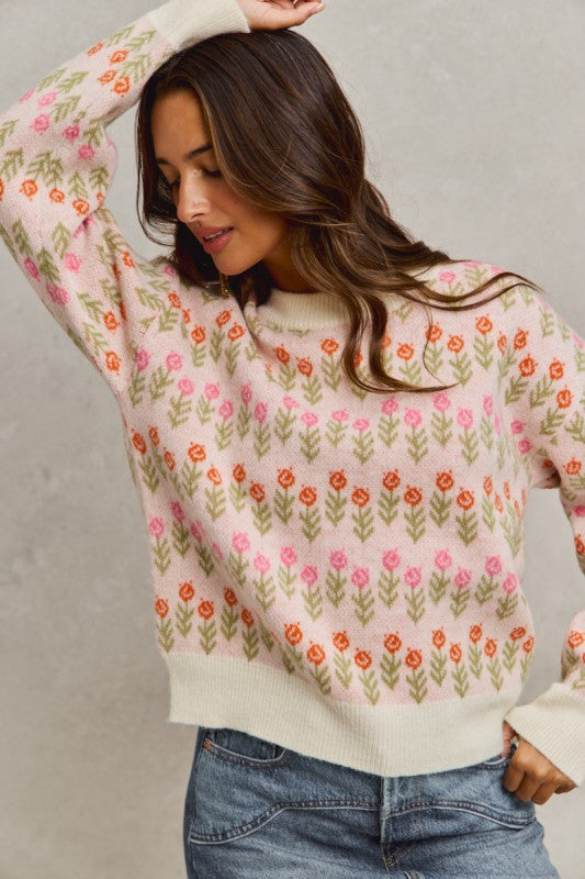 Flower Pattern Loose Fit Sweater