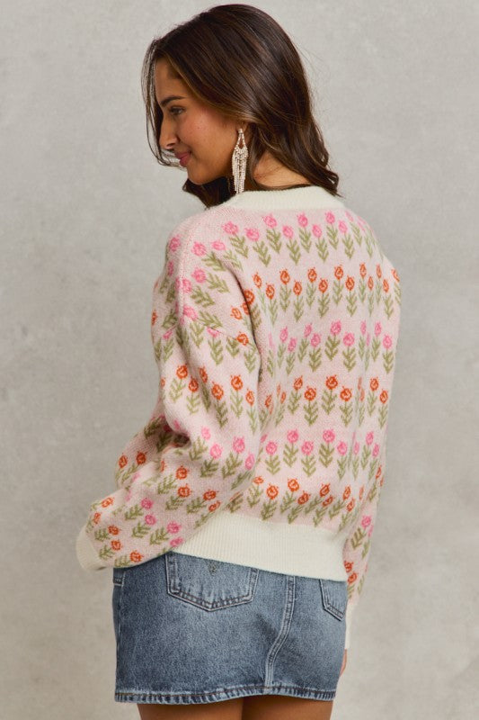 Flower Pattern Loose Fit Sweater