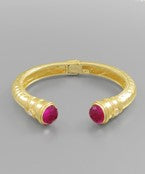 Pearl Accent Textured Metal Cuff