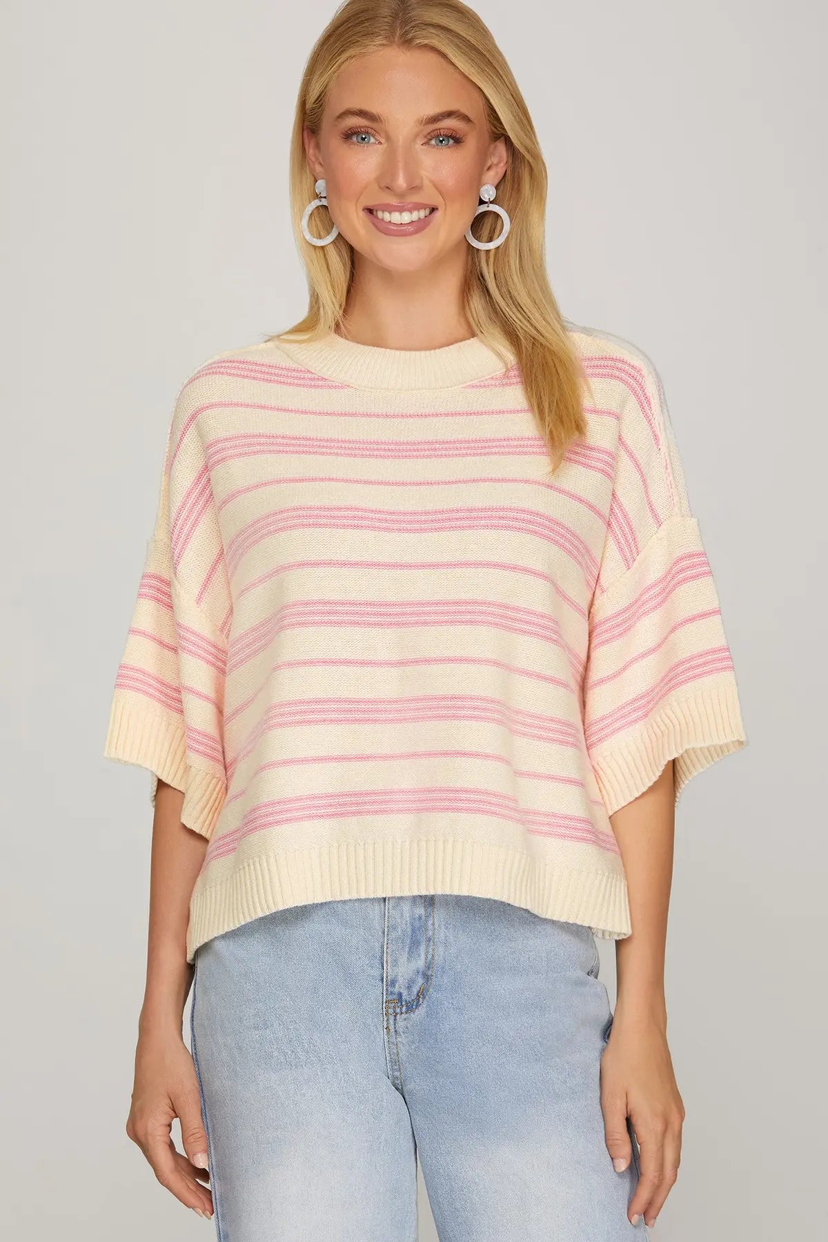 Half Sleeve Striped Sweater