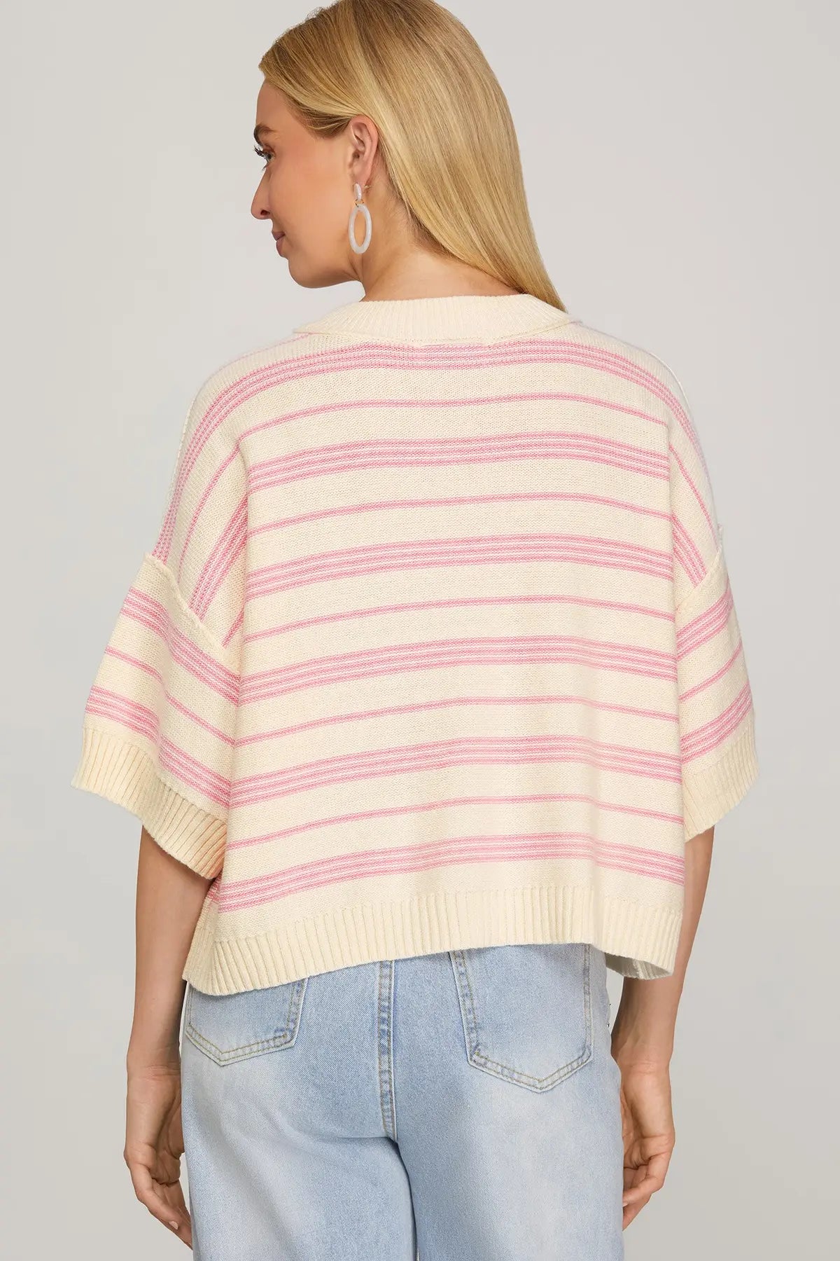 Half Sleeve Striped Sweater