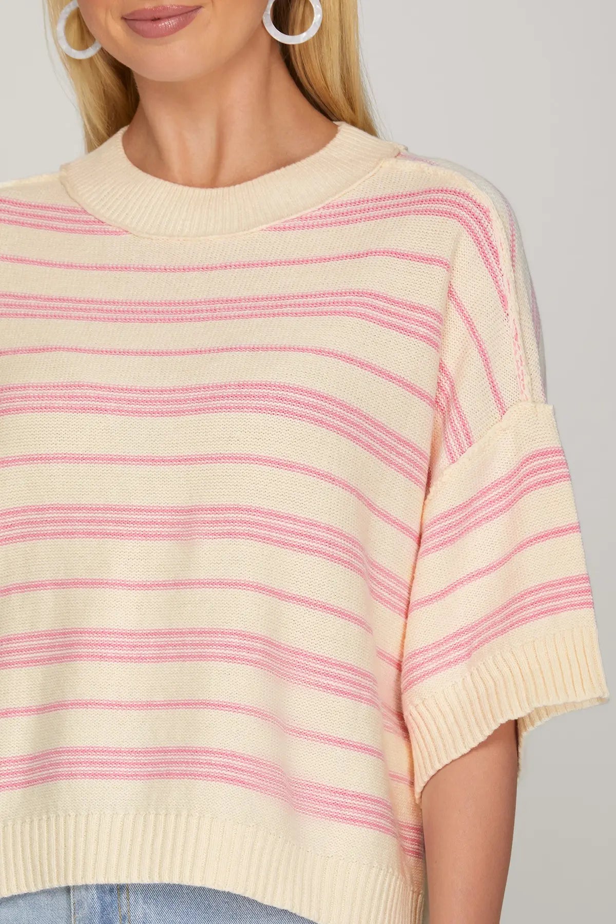 Half Sleeve Striped Sweater