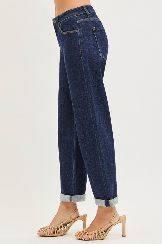 Risen Curvy Slouchy Cropped Boyfriend Cuffed Hem