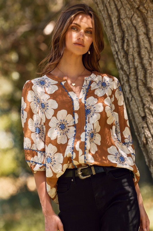 Floral 3/4 Sleeve Blouse