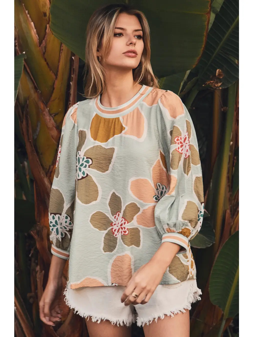 Floral Balloon Sleeve Top