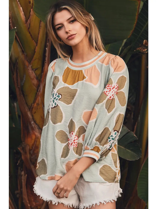 Floral Balloon Sleeve Top