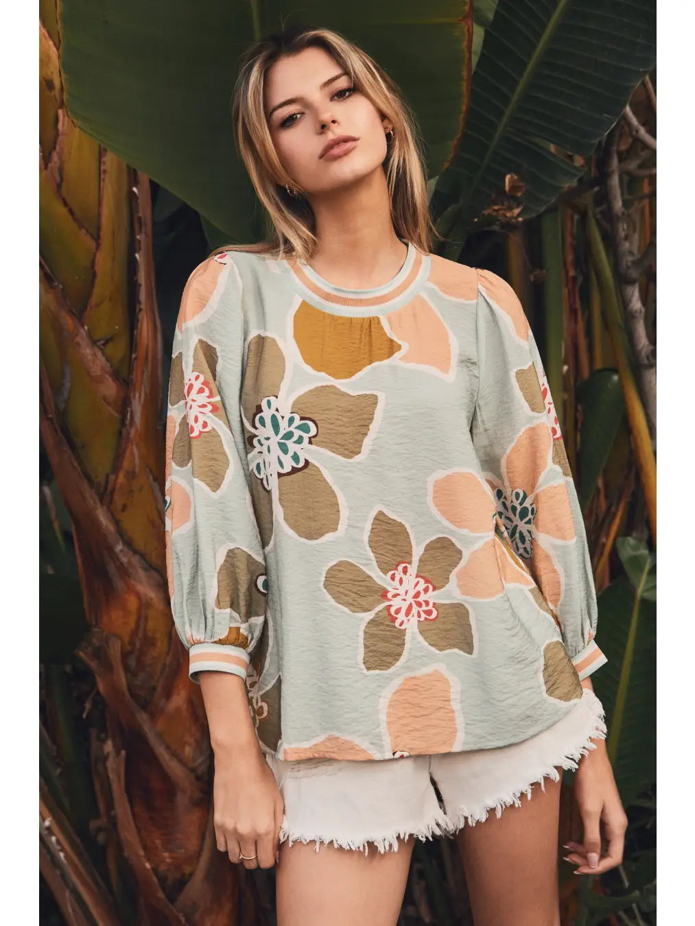 Floral Balloon Sleeve Top