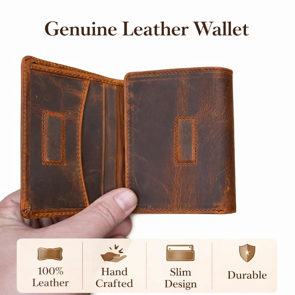 Leather Wallet For Men Handcrafted Distressed Trifold Wallet