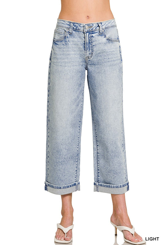 Zenana Cuffed Straight Leg Cropped Denim Pants