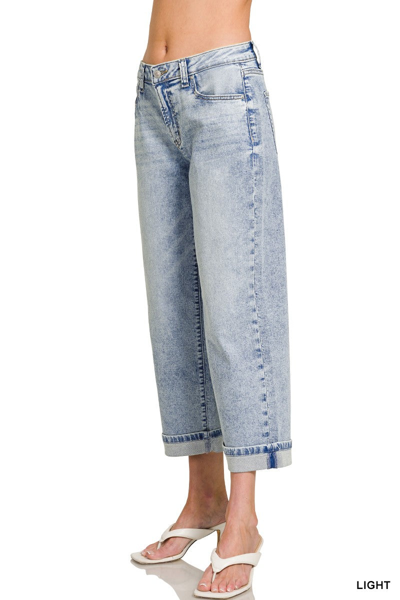 Zenana Cuffed Straight Leg Cropped Denim Pants