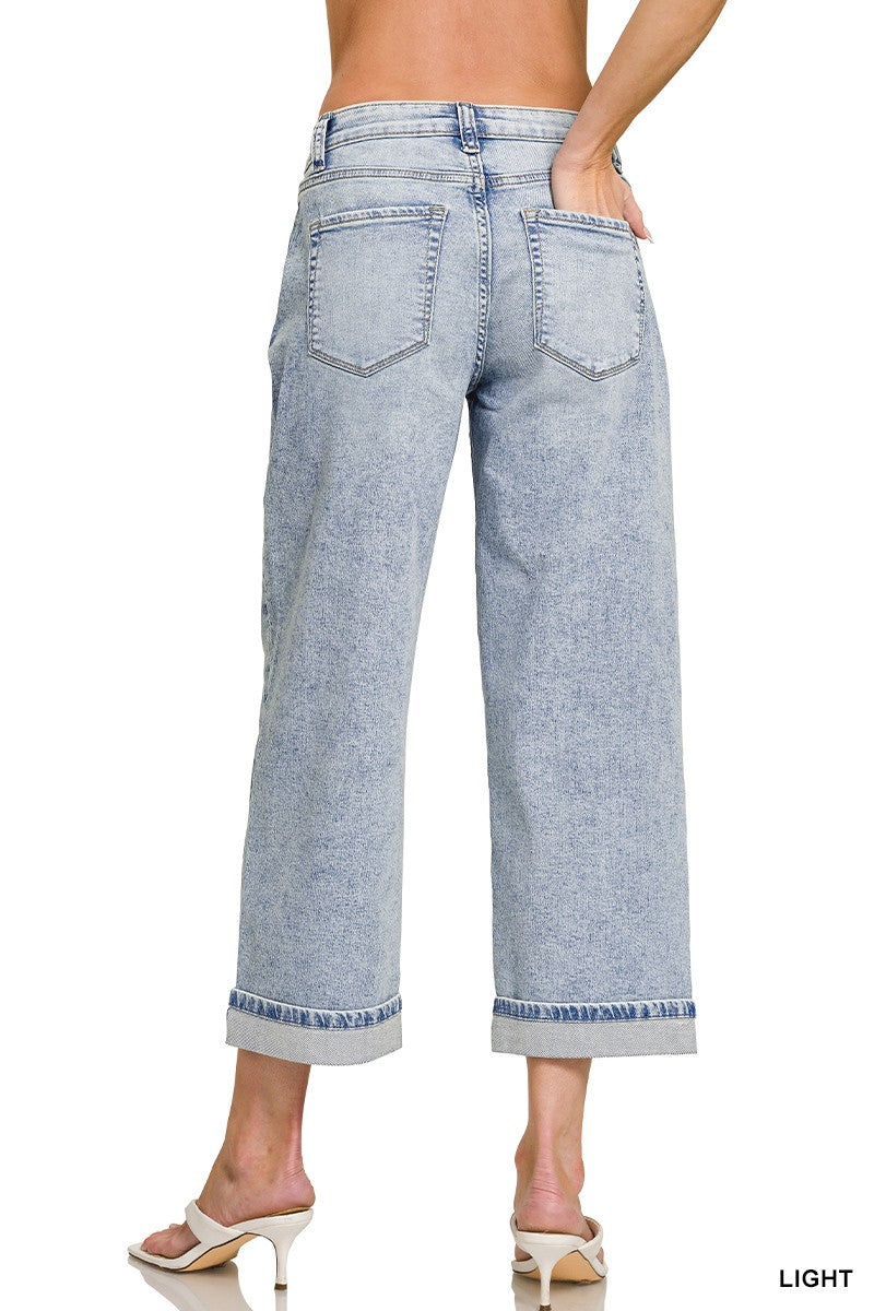 Zenana Cuffed Straight Leg Cropped Denim Pants