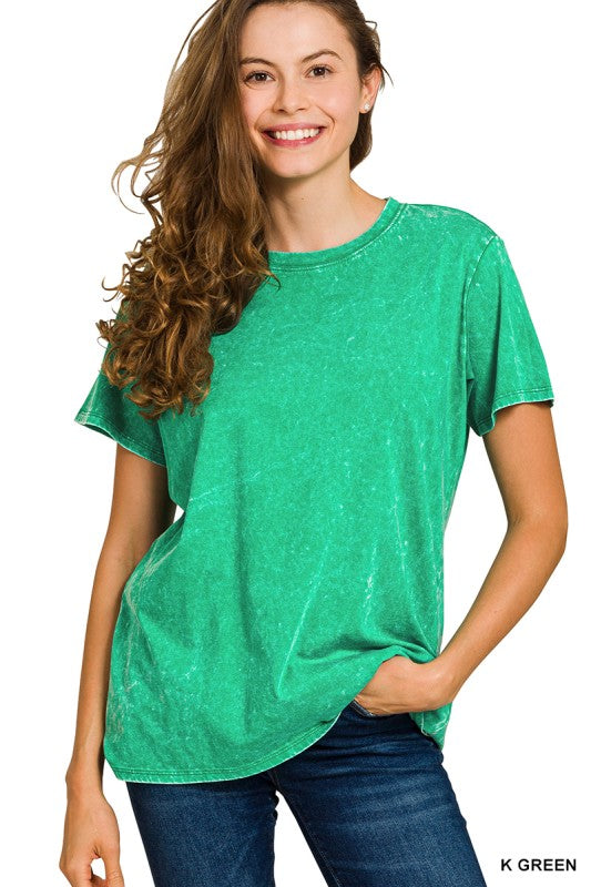 Zenana Washed Short Sleeve Top
