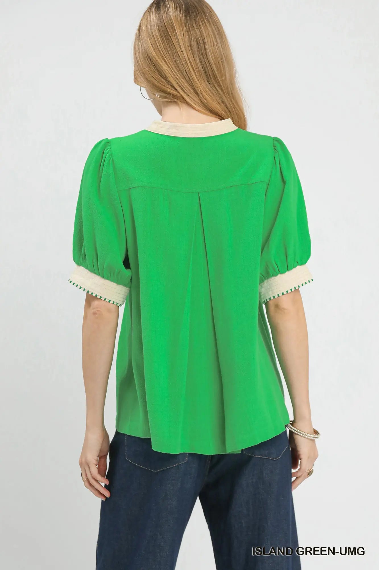 Linen Blend Contrast Trim Top