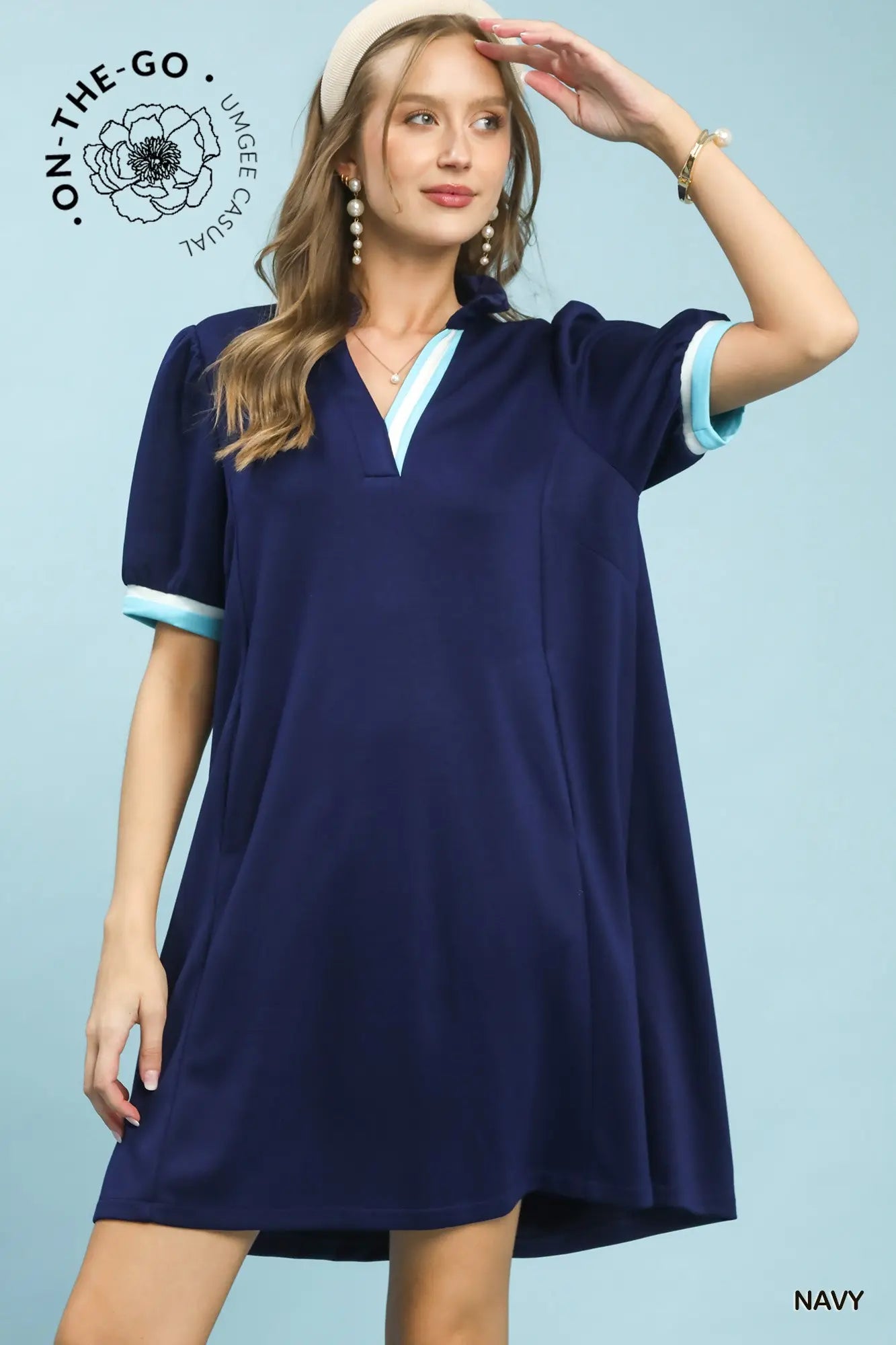 Contrast Trim Polo Knit Dress