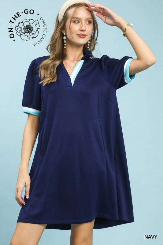 Contrast Trim Polo Knit Dress