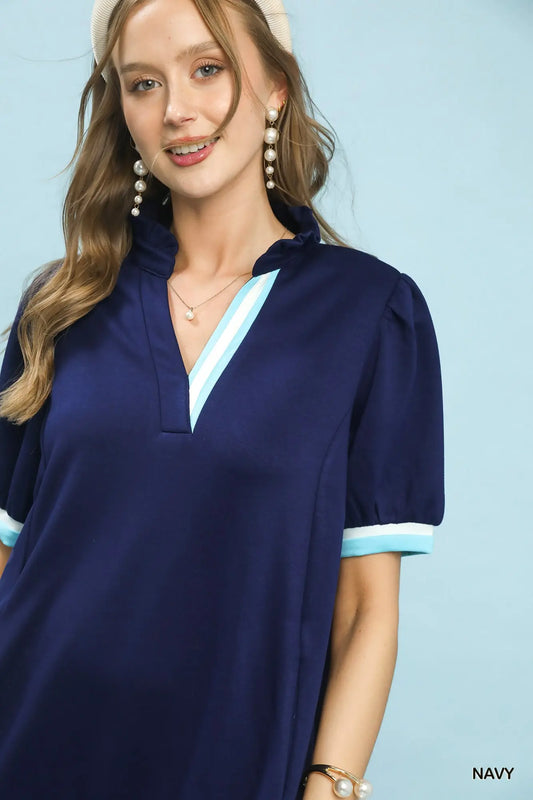 Contrast Trim Polo Knit Dress