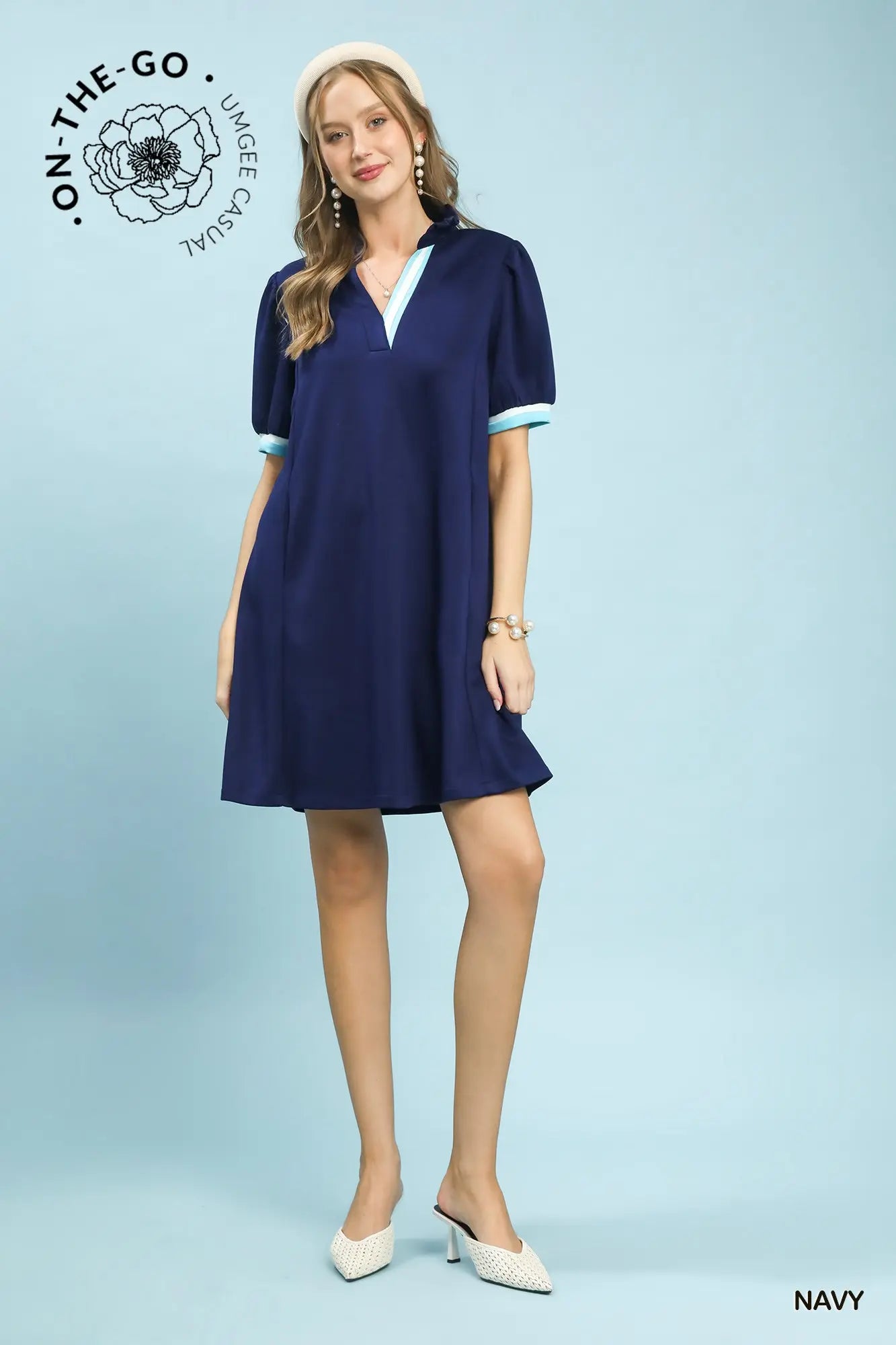 Contrast Trim Polo Knit Dress