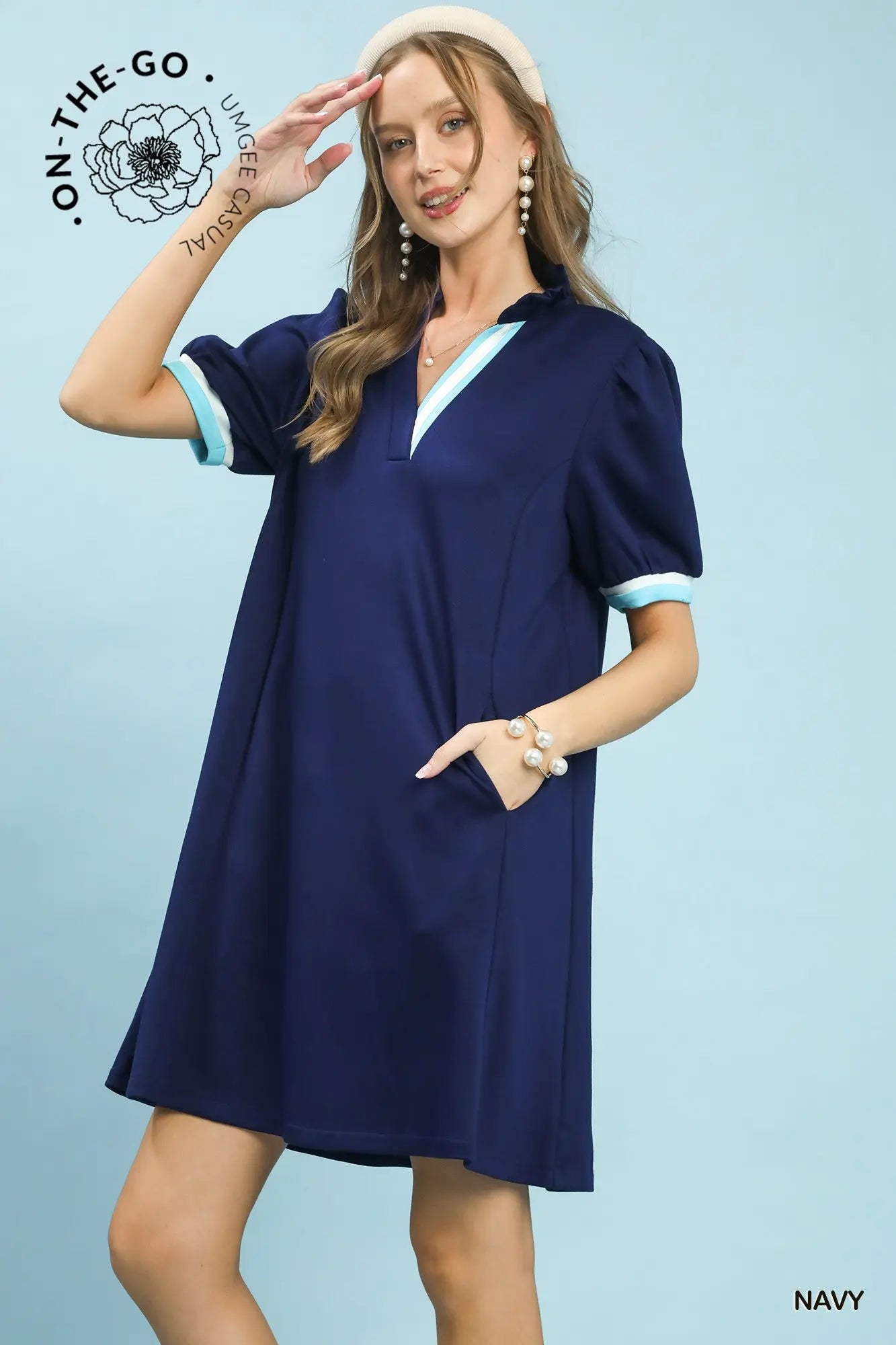 Contrast Trim Polo Knit Dress