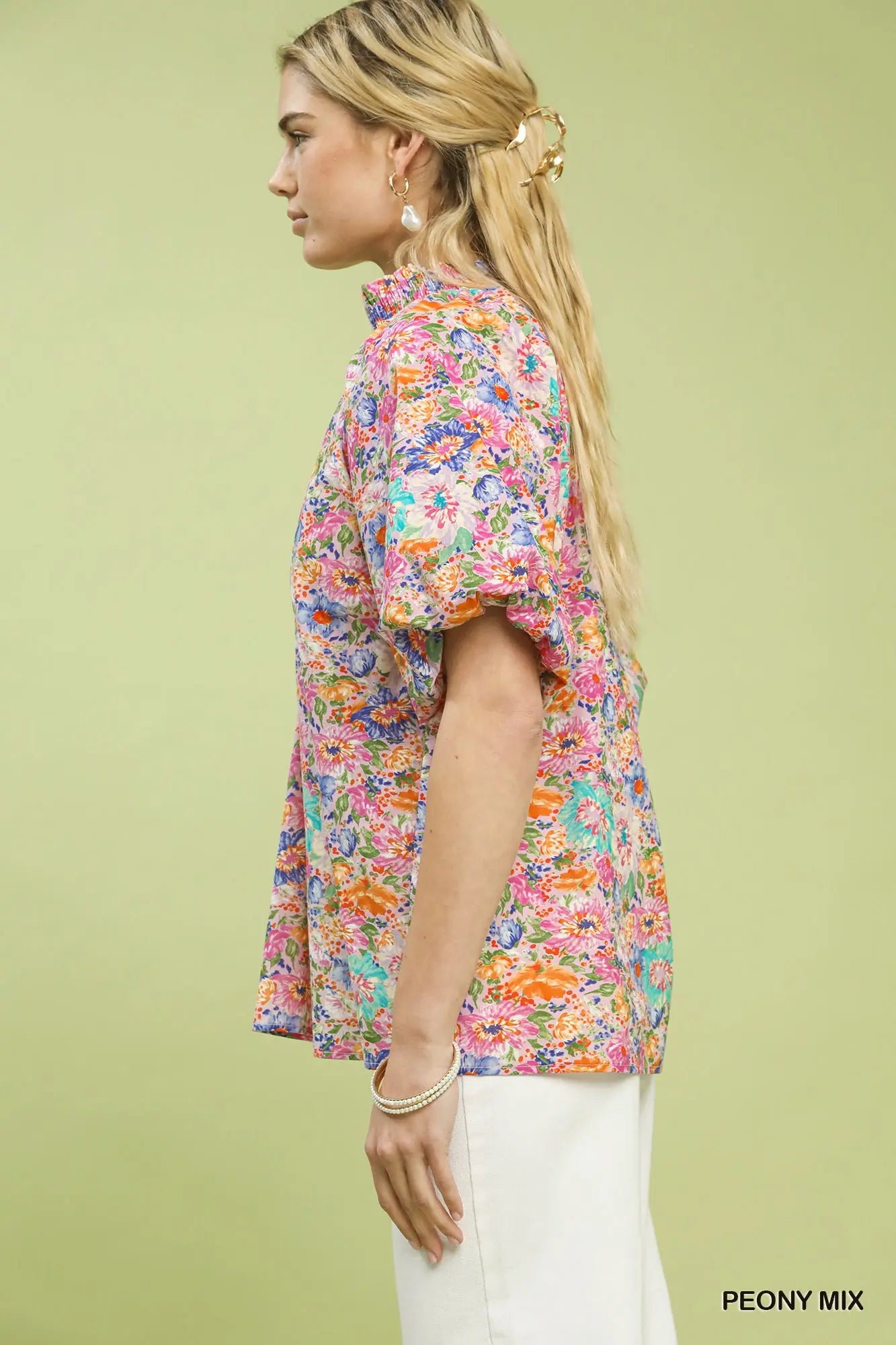 Floral Short Sleeve Button-Front Top