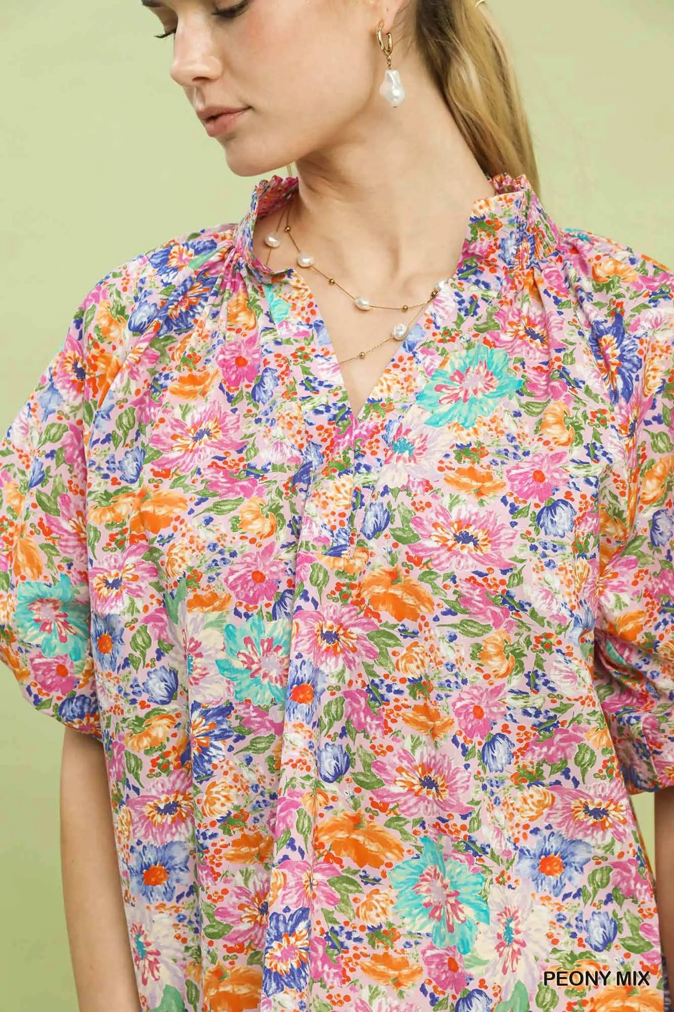 Floral Short Sleeve Button-Front Top