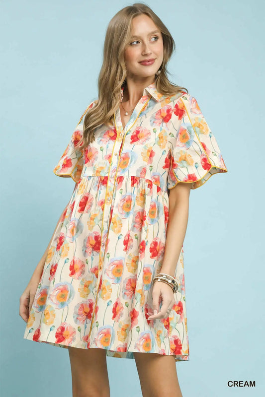 Floral Button-Front Babydoll Dress