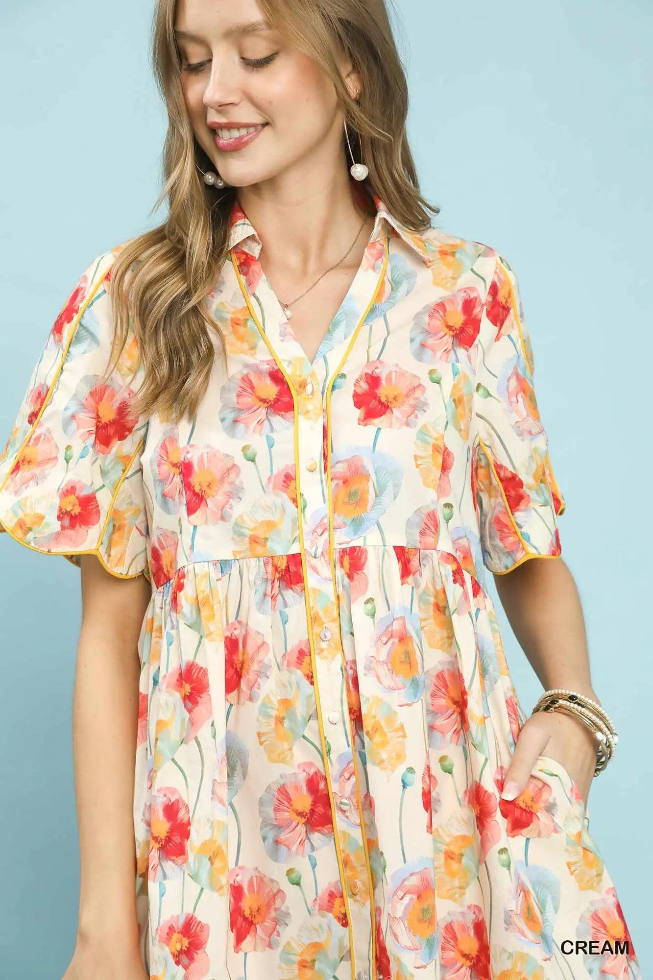 Floral Button-Front Babydoll Dress