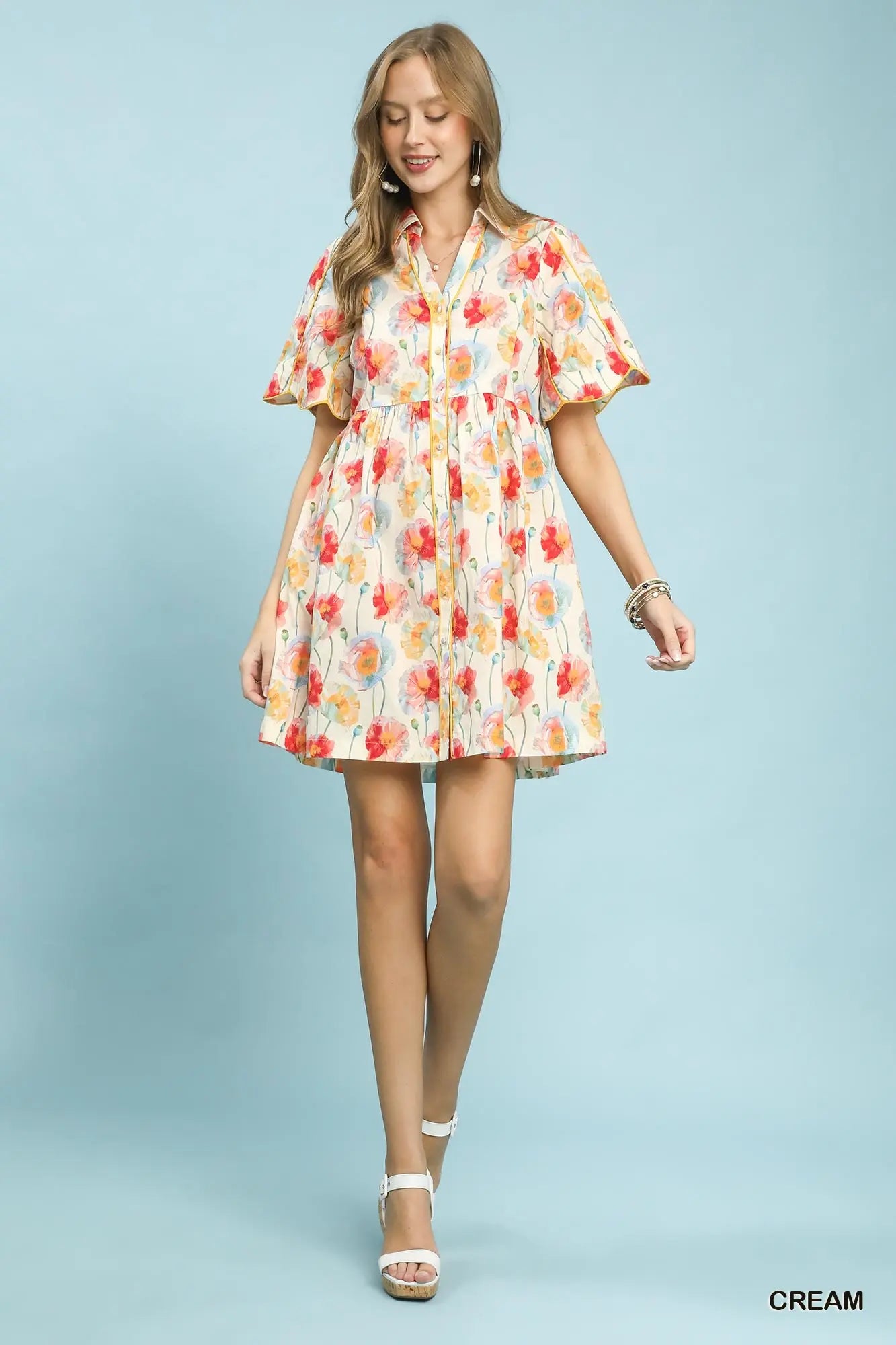 Floral Button-Front Babydoll Dress
