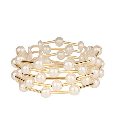 5 Row Pearl & Bar Stackable Bracelet
