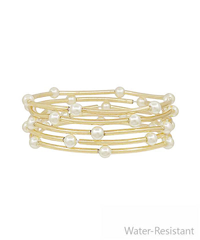 5 Row Curved Bar & Pearl Bracelet Set