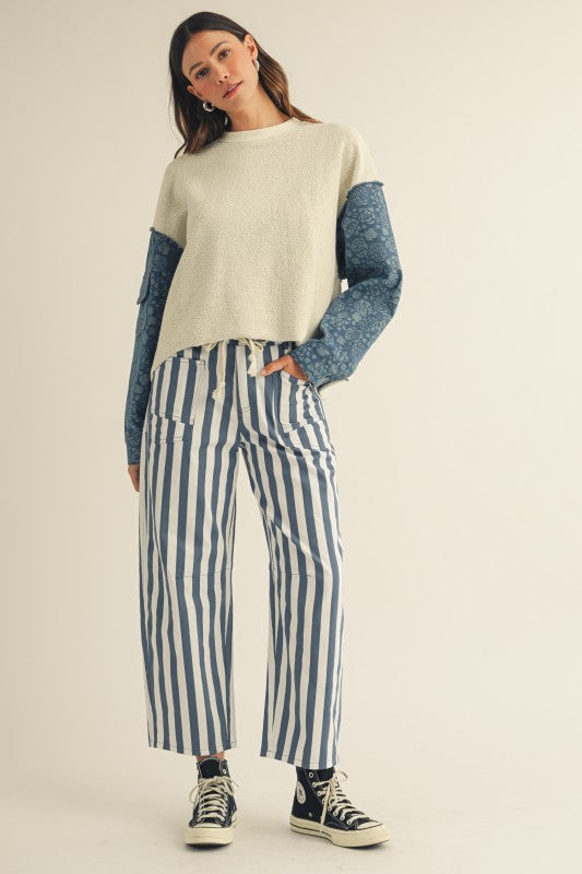 Cotton Striped Pocket Rope String Pants