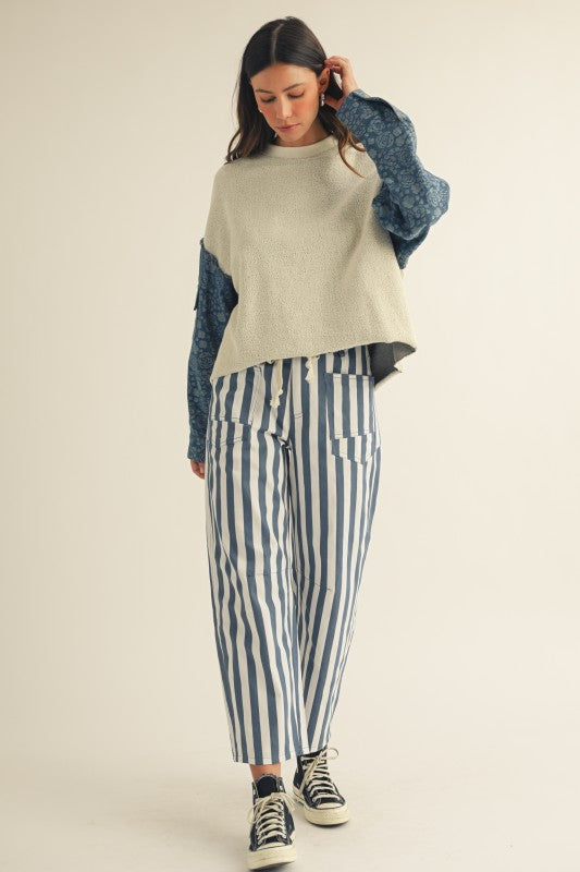 Cotton Striped Pocket Rope String Pants