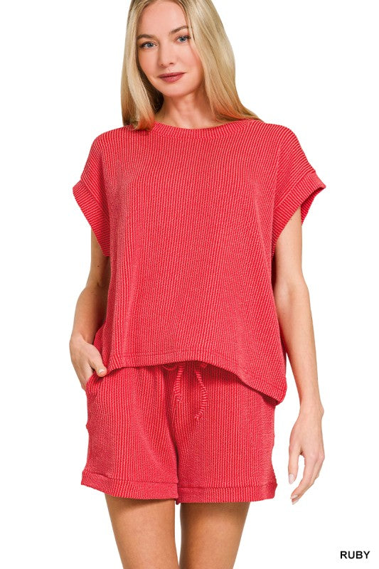 Zenana Raised Rib Shorts Set