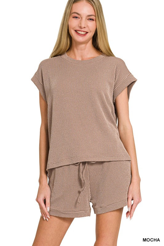 Zenana Raised Rib Shorts Set