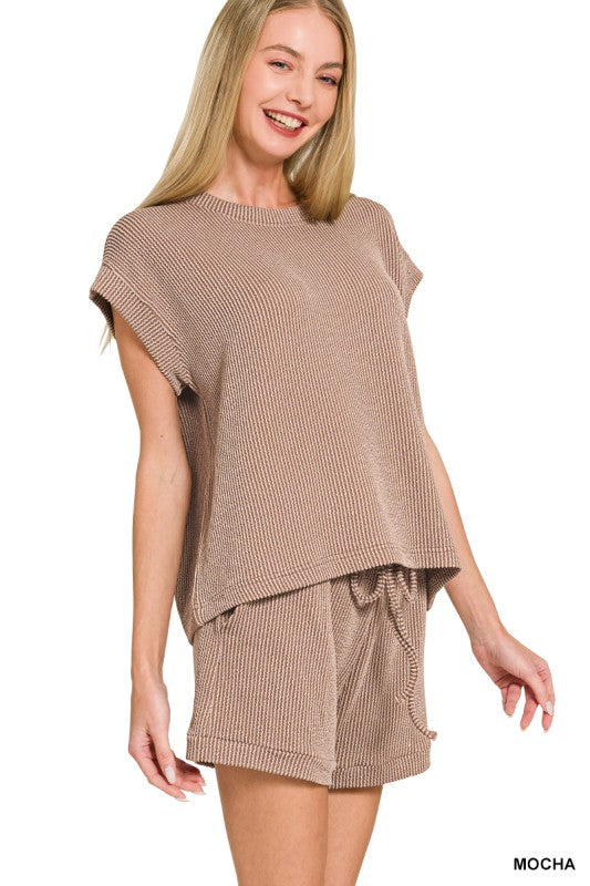 Zenana Raised Rib Shorts Set