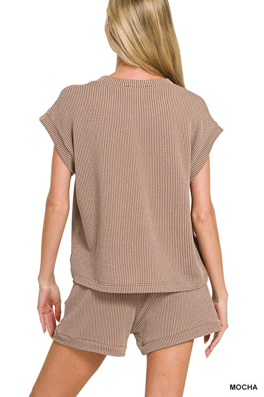 Zenana Raised Rib Shorts Set