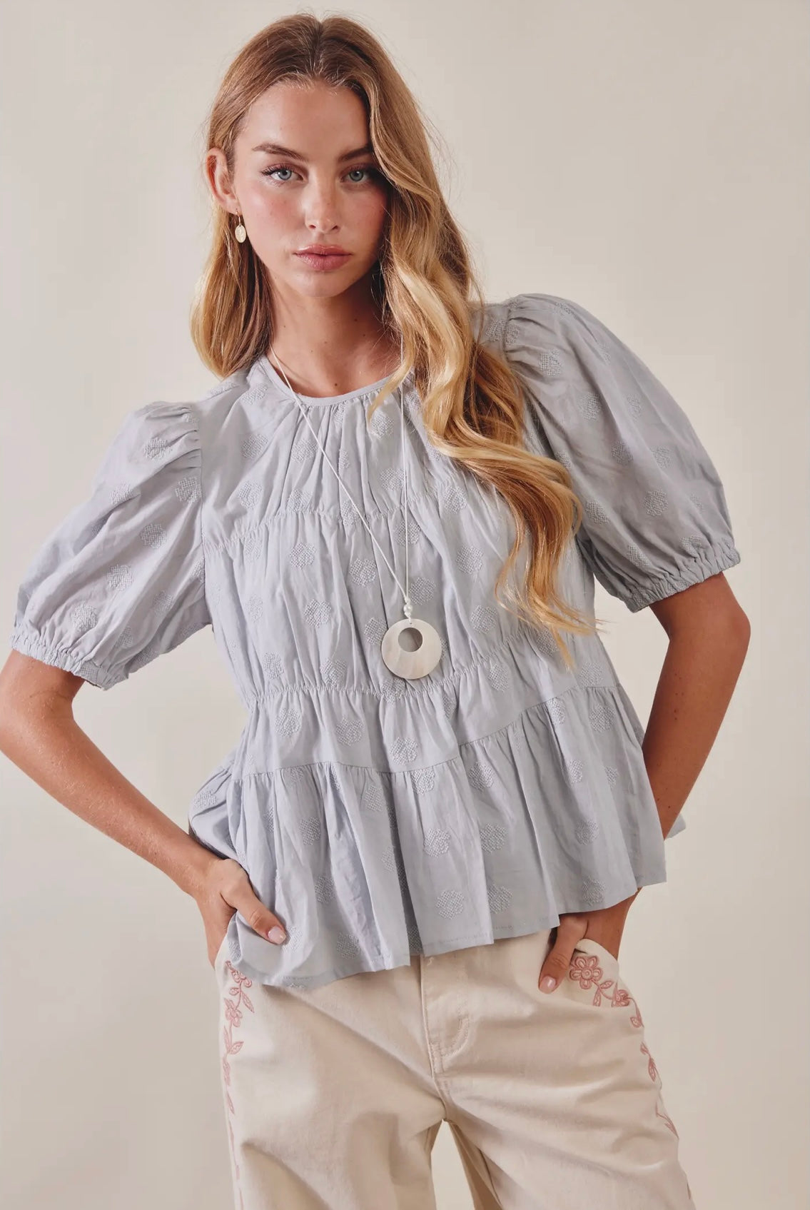Embroidered Rose Peplum Blouse