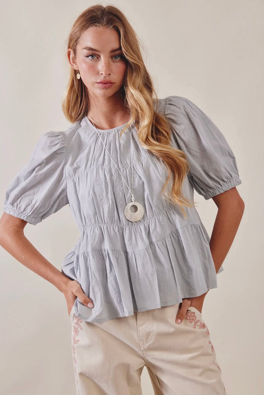 Embroidered Rose Peplum Blouse