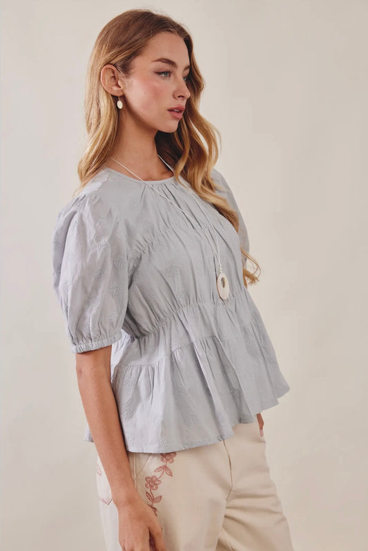 Embroidered Rose Peplum Blouse
