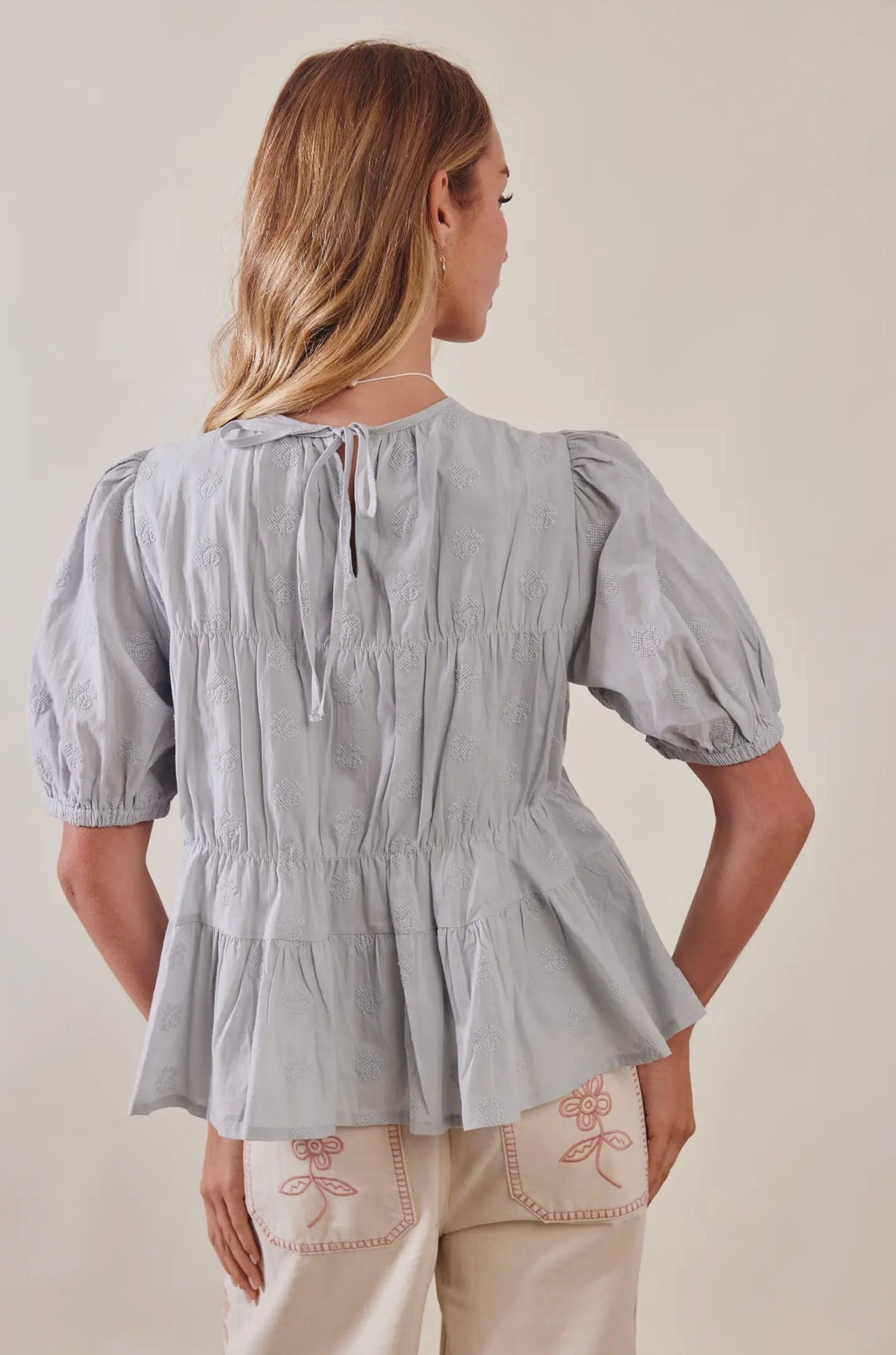 Embroidered Rose Peplum Blouse