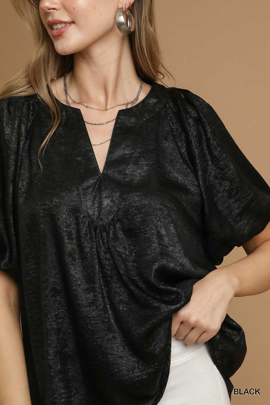 Metallic Puff Sleeve Blouse